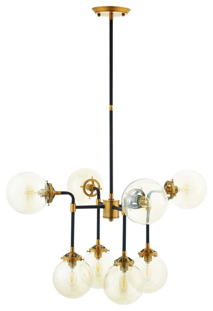 Ambition Amber Glass And Antique Brass 8 Light Pendant Chandelier EEI-2883