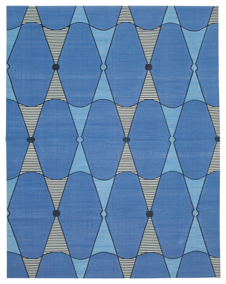 Rug N Carpet - Handmade Wool 9' 3'' x 11' 9'' Geometric Dhurrie Kilim Rug