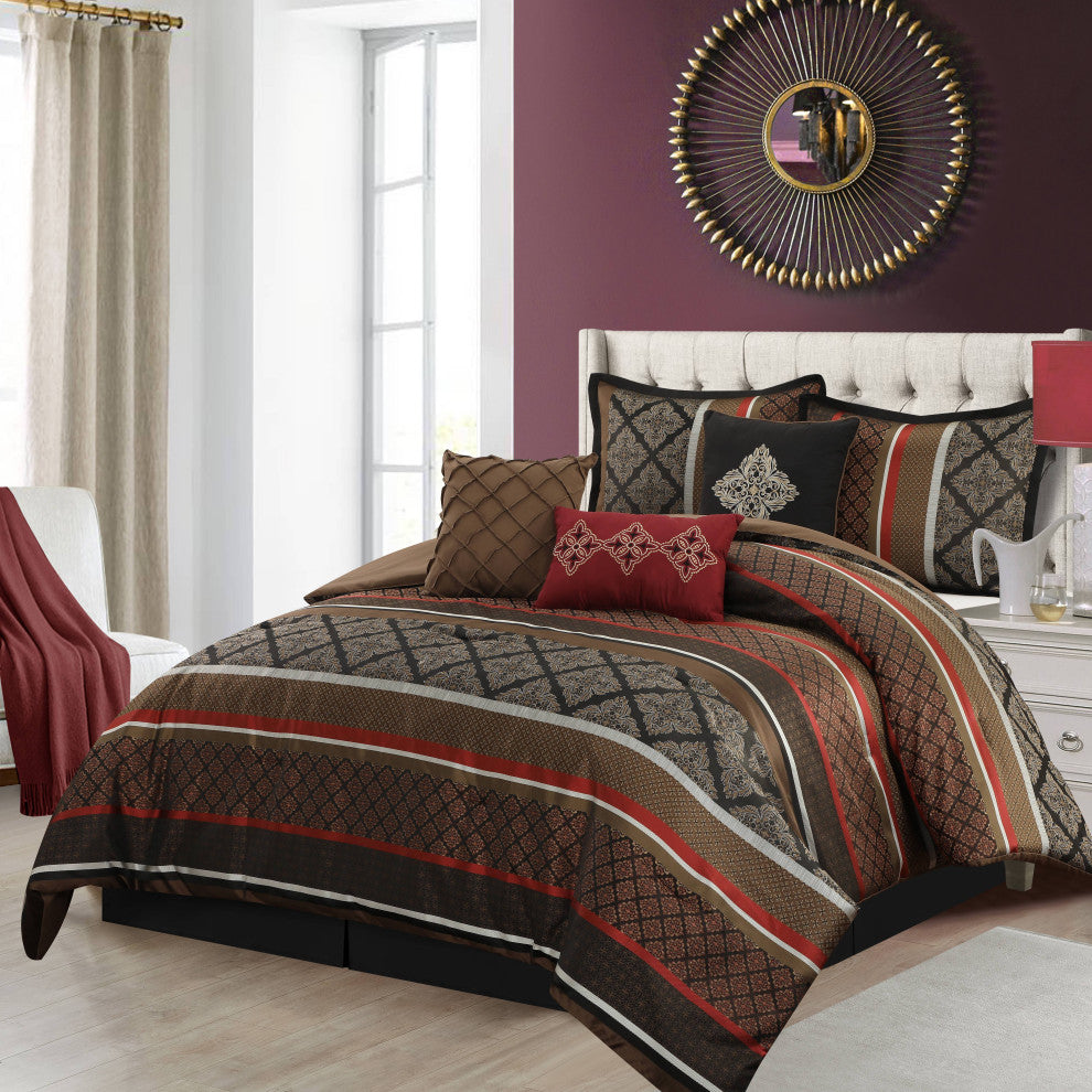 Tefia 7 Piece Comforter Set, Red, California King