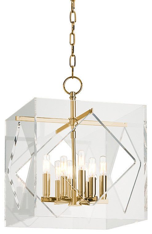 Travis, 16" Pendant, Aged Brass Finish, Clear Acrylic