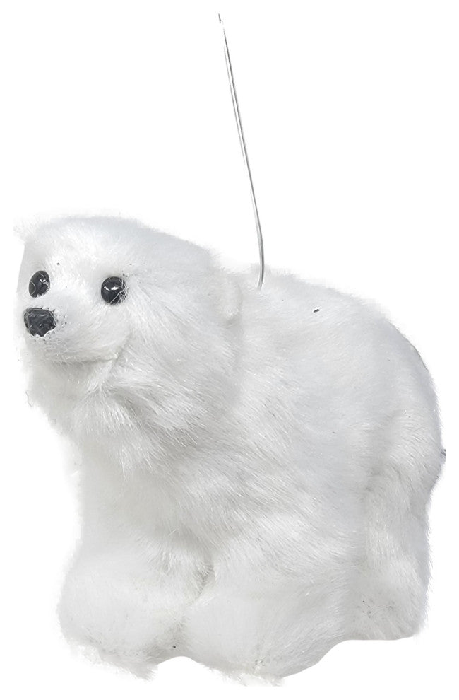 Plush Designer Furry Polar Bear Ornament White 5 in Adorable Figurine, Crouching