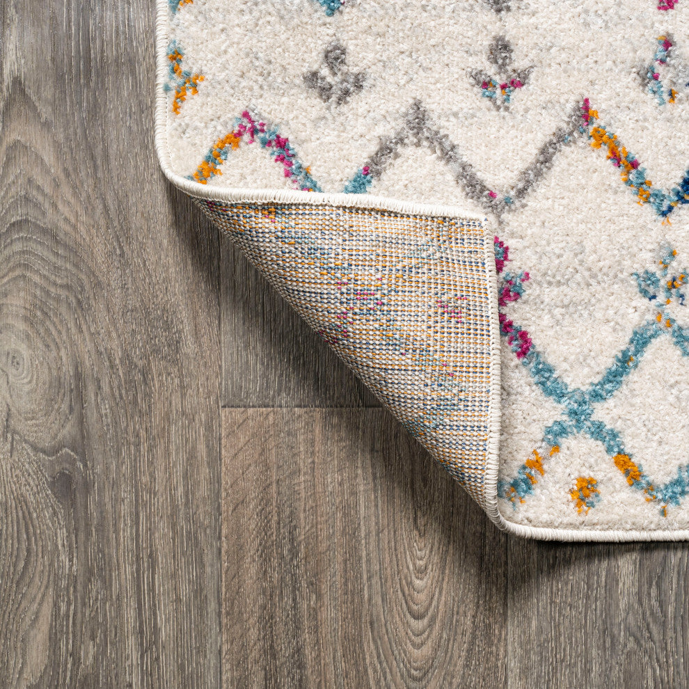 Moroccan HYPE Boho Vintage Diamond Runner Rug, Ivory/Multi, 3 X 5