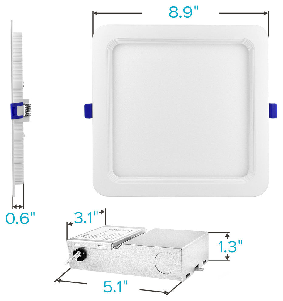 Luxrite 8" Ultra Thin LED Recessed Light With J-Box, 4000K, Pack of 4