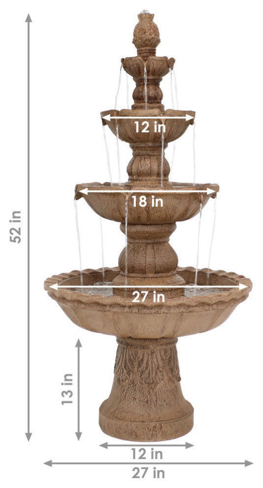 Sunnydaze 4-Tier Pineapple Outdoor Water Fountain Earth Finish Patio Feature-52"