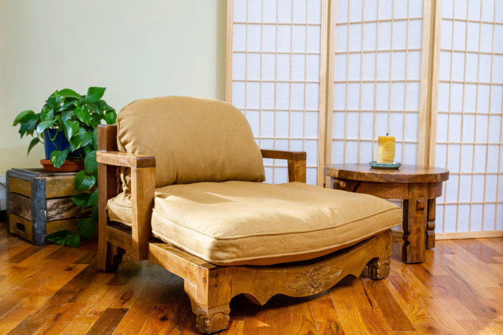 Raja Royal Meditation Chair, Natural Finish With Olive Cushion