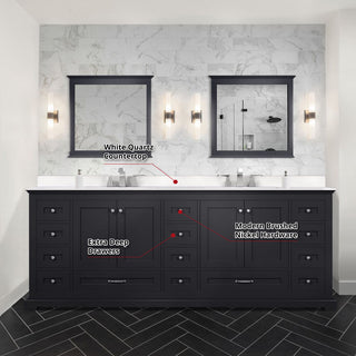 Dukes 84" Espresso Double Square Sink Vanity with Quartz Top, No Mirror