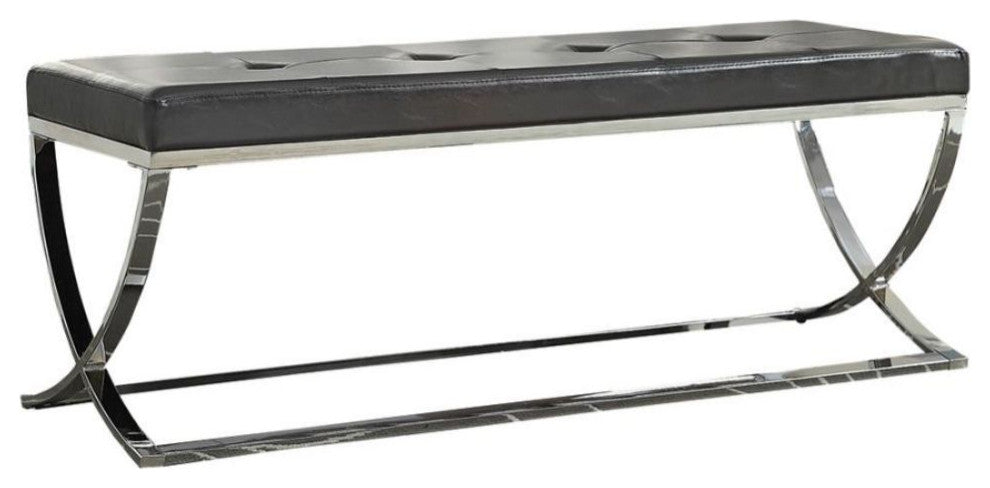 Faux Leather Bench with Metal, Base Black and Chrome