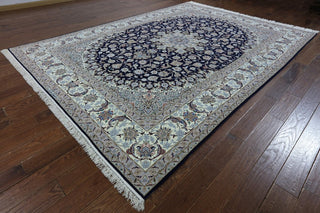 Blue/Ivory Persian Isfahan Wool & Silk Rug, 8'4"x11'3"