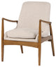 28 Inch Fabric Upholstered Accent Armchair, Birch Wood, Off White, Brown