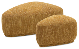 Pebble 44" & 26" Rounded Triangle Cocktail Ottoman Set, Mustard Yellow Tweed