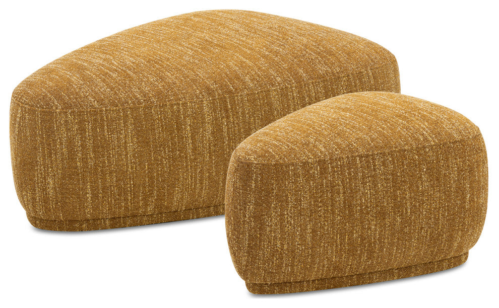 Pebble 44" & 26" Rounded Triangle Cocktail Ottoman Set, Mustard Yellow Tweed