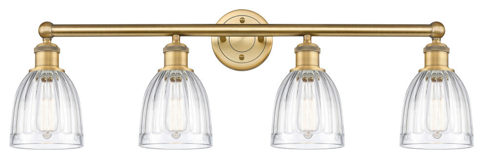 Brookfield 4-Light 33" Bath Vanity Light, Brushed Brass Finish, Clear Shade
