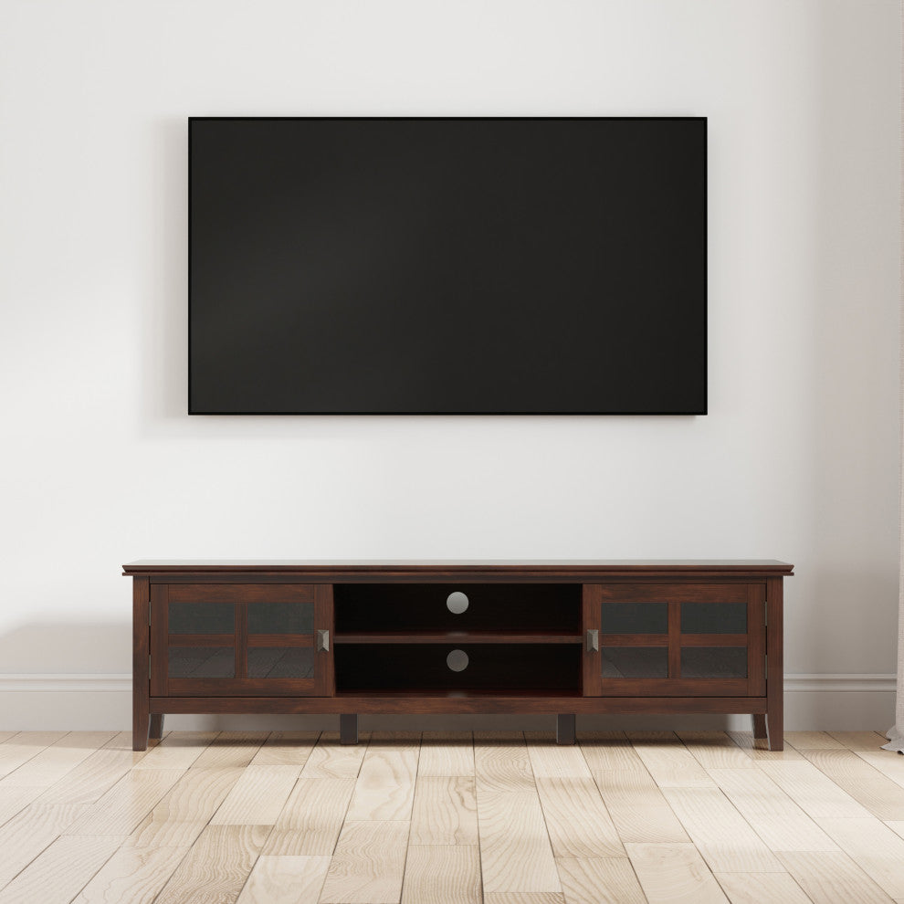 Artisan Solid Wood 72" Low TV Media Stand For TVs up to 80", Russet Brown