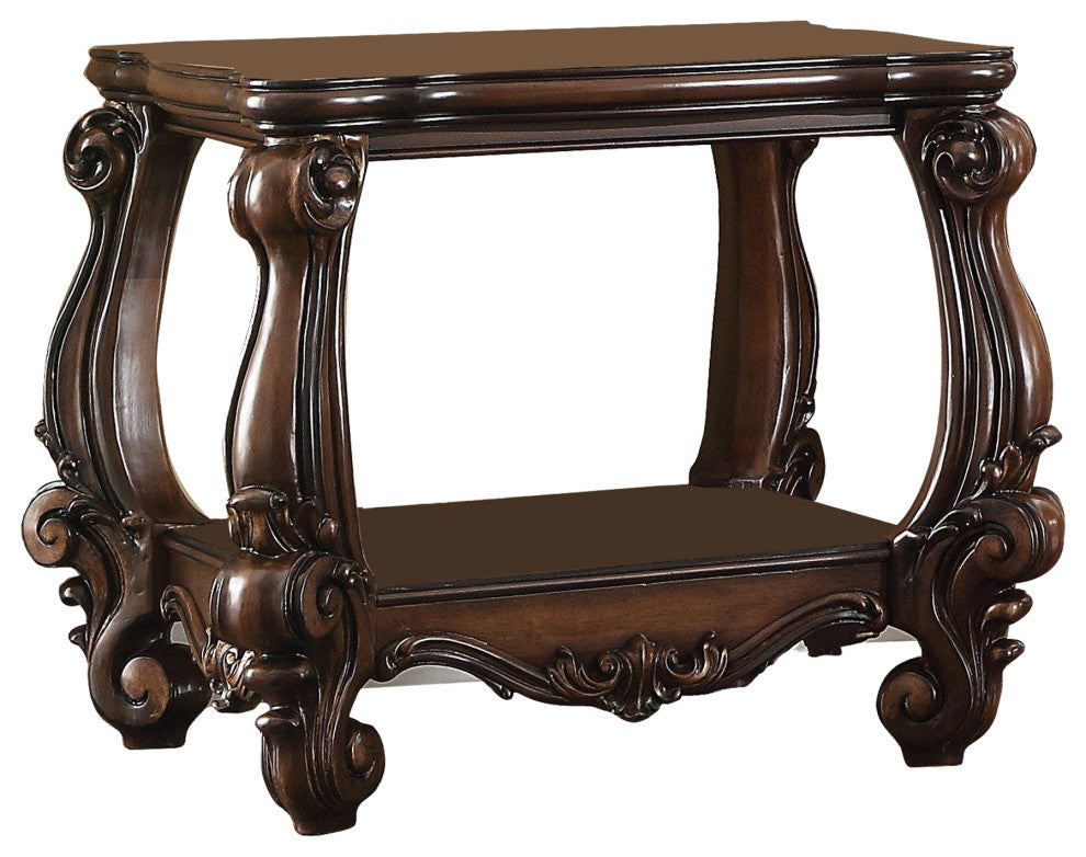 Benzara BM177643 Wooden End Table With Bottom Shelf in Cherry Brown