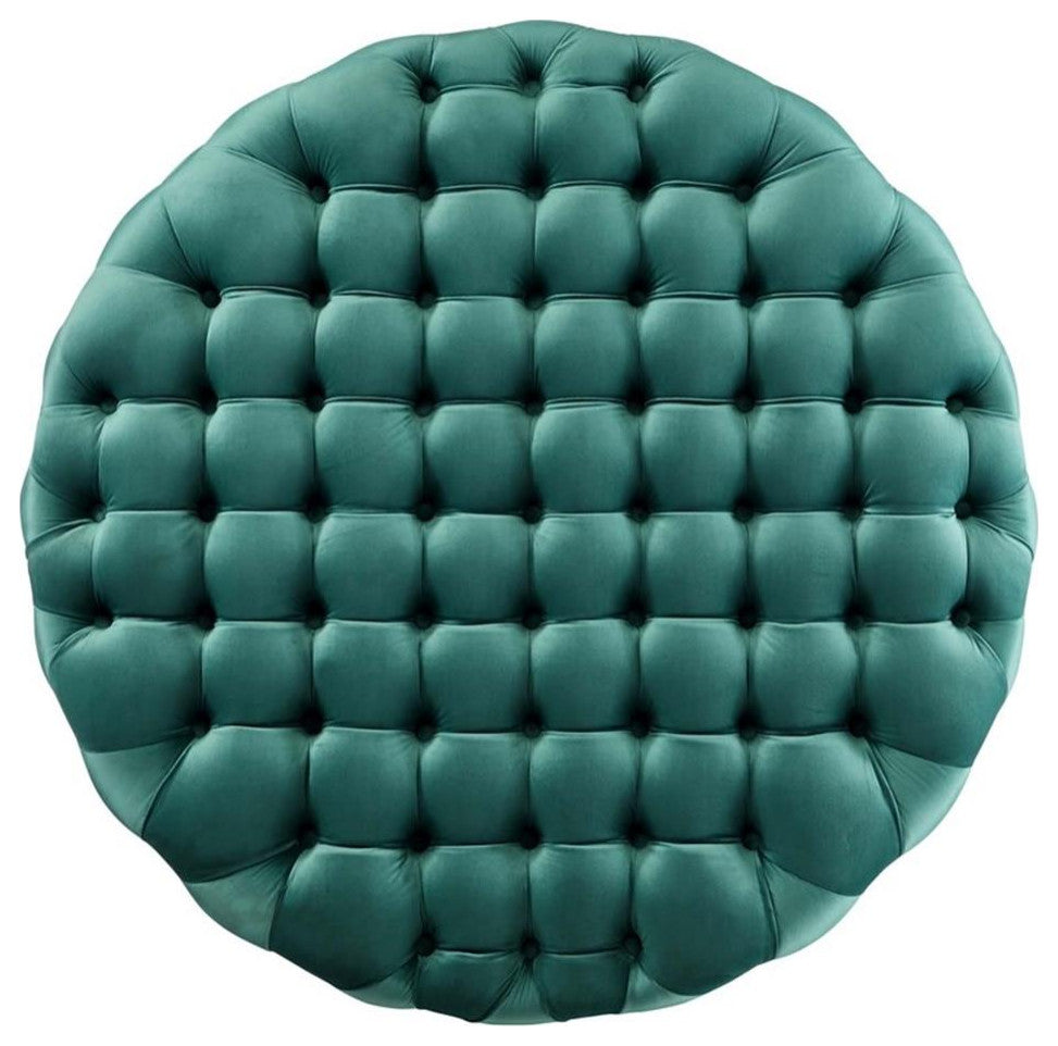 Amour Tufted Button Large Round Performance Velvet Ottoman - Teal EEI-5469-TEA