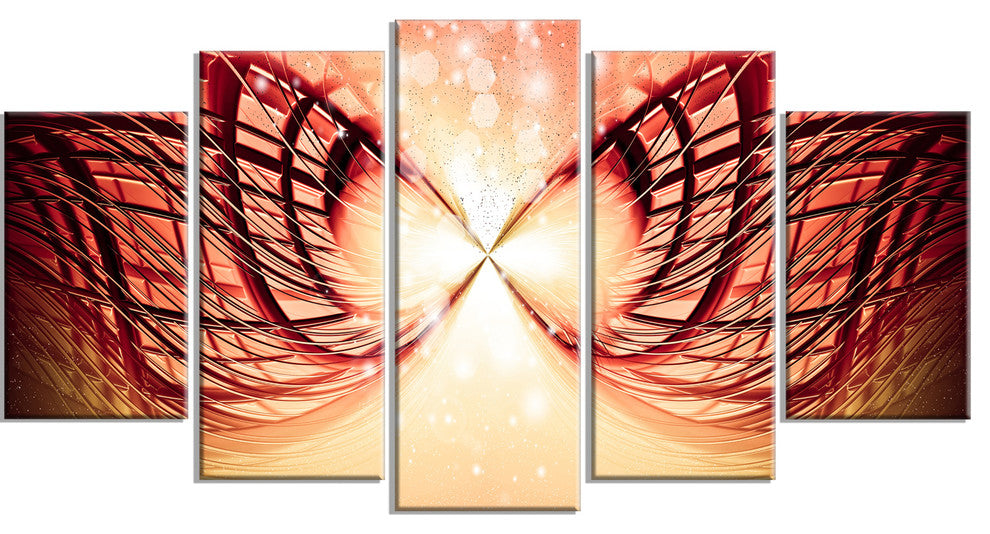 Bright Light on Red Fractal Design, Contemporary Canvas Print, 60"x32", 5 Panels