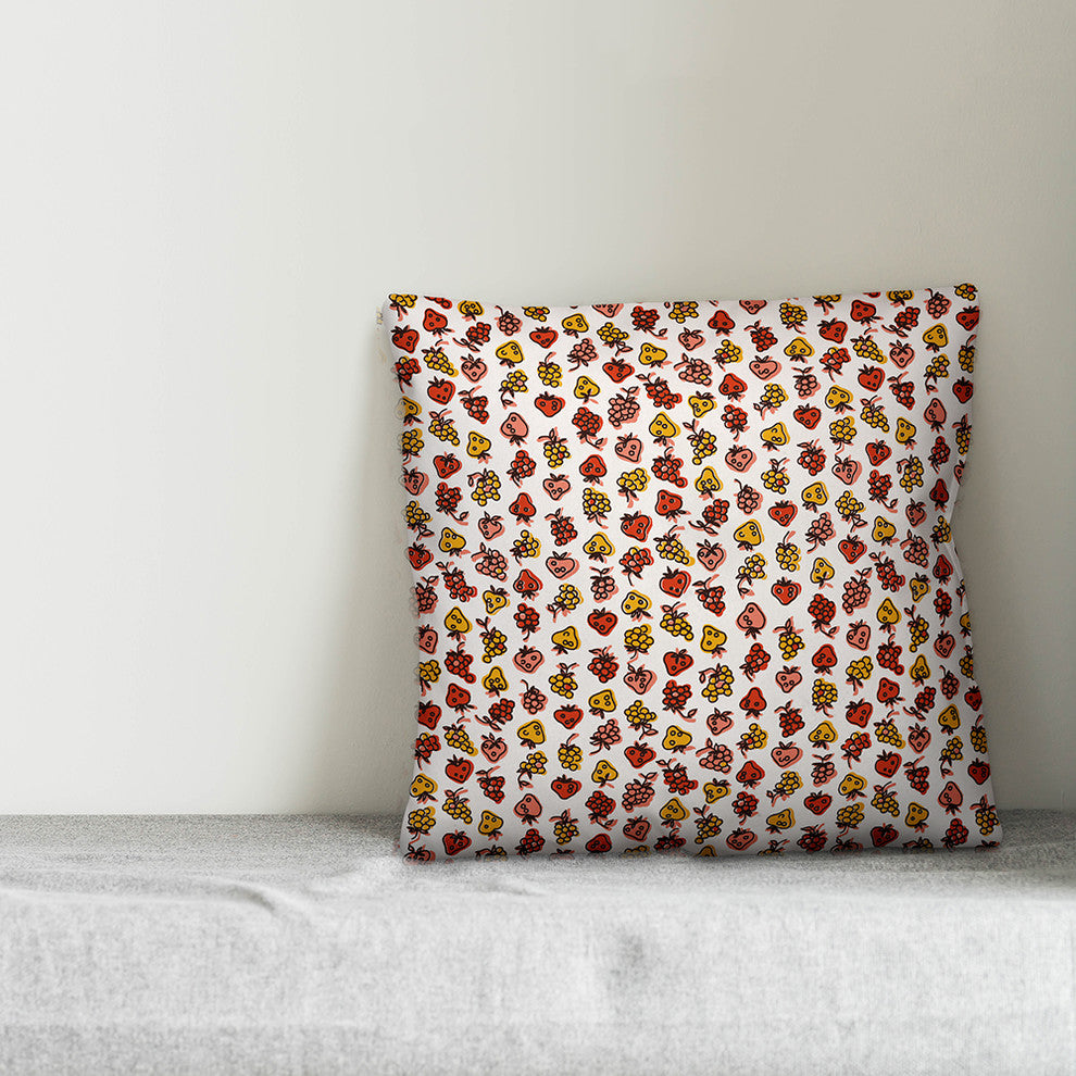 Red Fruit Pattern Throw Pillow, 18"x18"