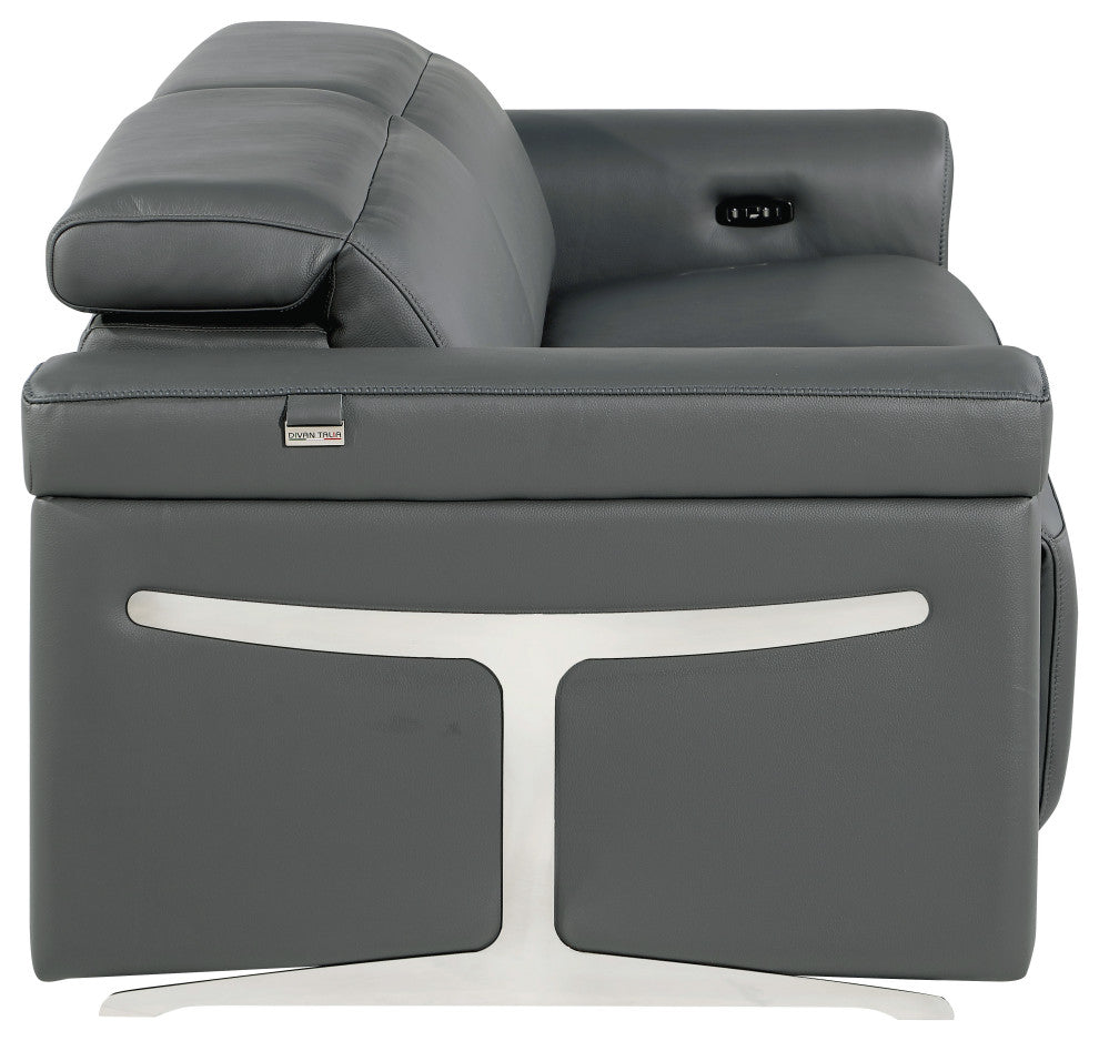 Augusto Top Grain Power Reclining Italian Leather Sofa, Dark Gray