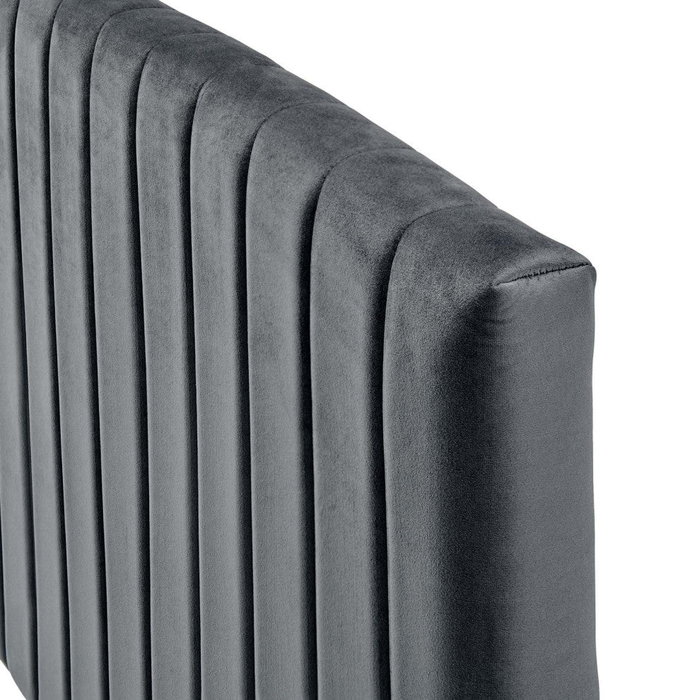 Headboard, Twin Size, Velvet, Dark Gray, Modern Contemporary, Bedroom