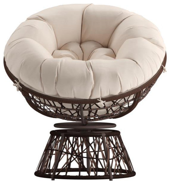 Bowie Comfort Series Swivel Patio Chair with Cushion, Brown/Beige