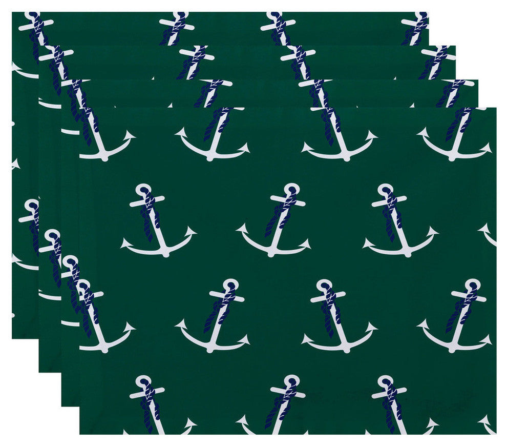 18"x14" Anchor Whimsy, Geometric Print Placemat, Green, Set of 4