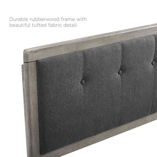 Platform Bed Frame, Queen Size, Fabric, Wood, Gray, Modern Mid-Century