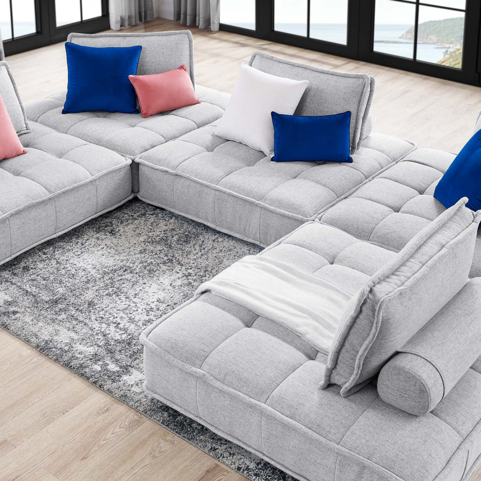 Saunter Tufted Fabric Fabric 5-Piece Sectional Sofa Light Gray