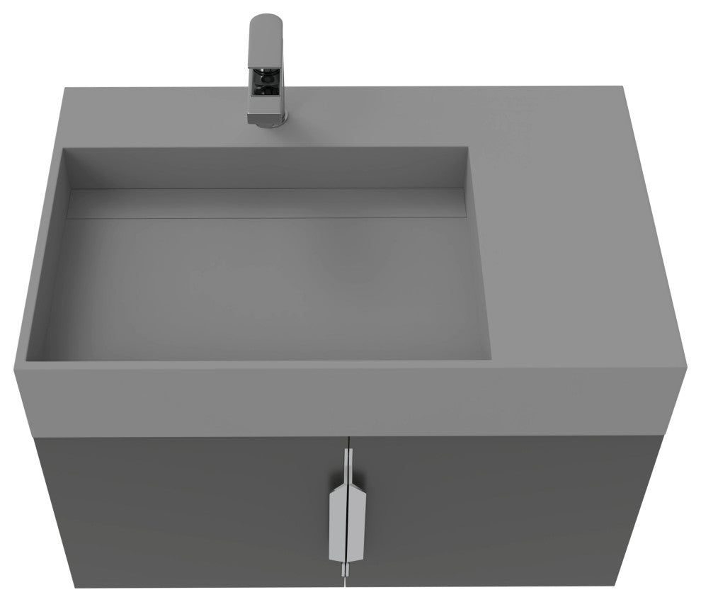 CastelloUSA Amazon 30" Left Wall Mounted Bathroom Vanity Set, Black, Gray Top, Brushed Nickel