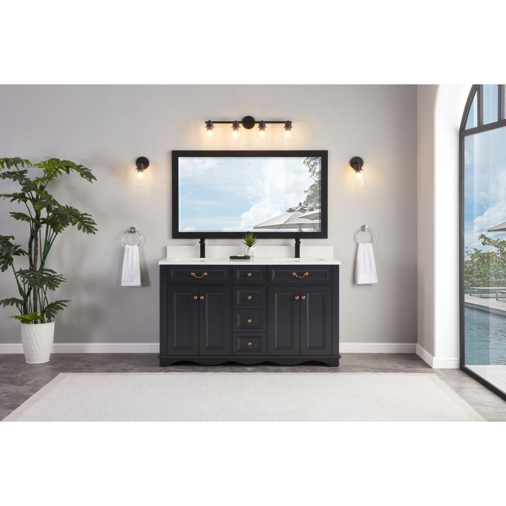 Legion Furniture WS2512 Series Bathroom Sink Vanity, Tricorn Black, 60", Artificial Stone Top, Double Sink