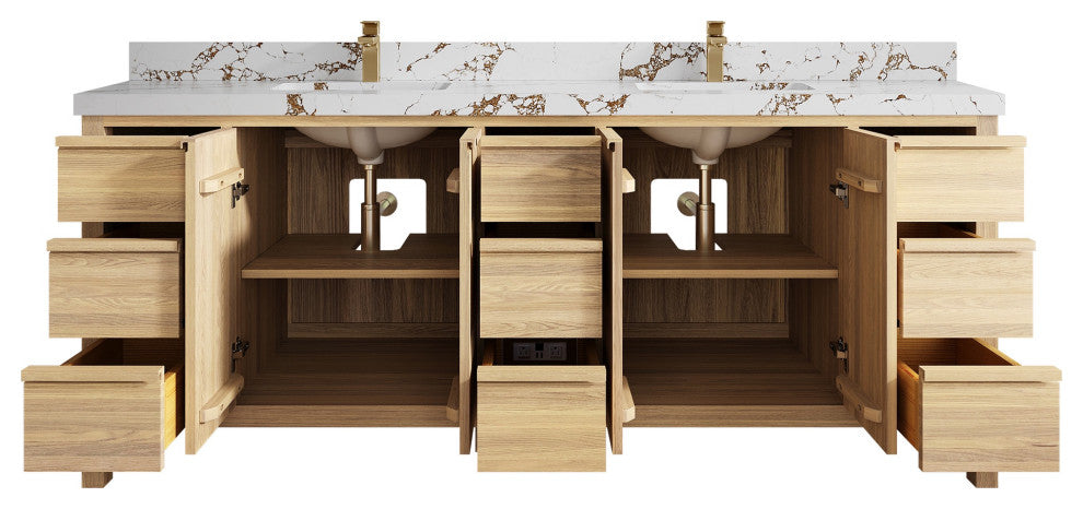 Elizabeth Oak 84" Double Sink Vanity, White 2" Viola Brown