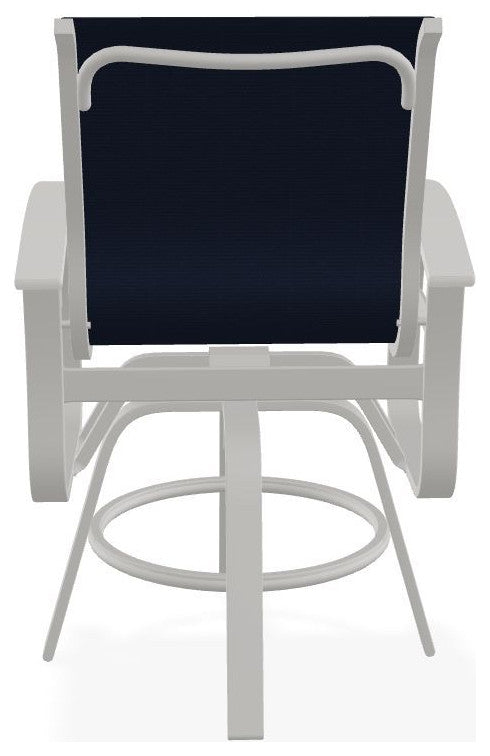 Belle Isle Sling Balcony Height Outdoor Swivel Chair, Navy/Snow
