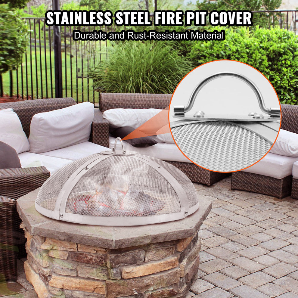 VEVOR 36" Round Firepit Spark Screen Cover Lid Stainless Steel Wood Burning
