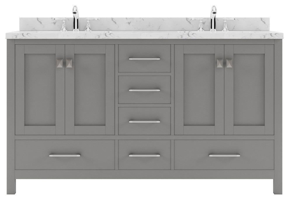 Caroline Avenue 60" Double Bath Vanity With Cultured Marble Quartz Top, Gray