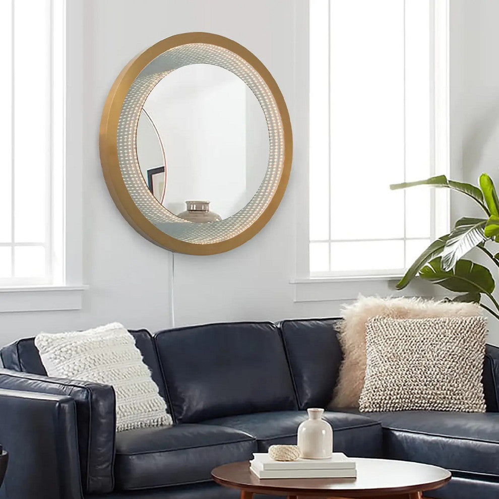 Starfall Vanishing Infinity LED Round Wall Mirror in Brass