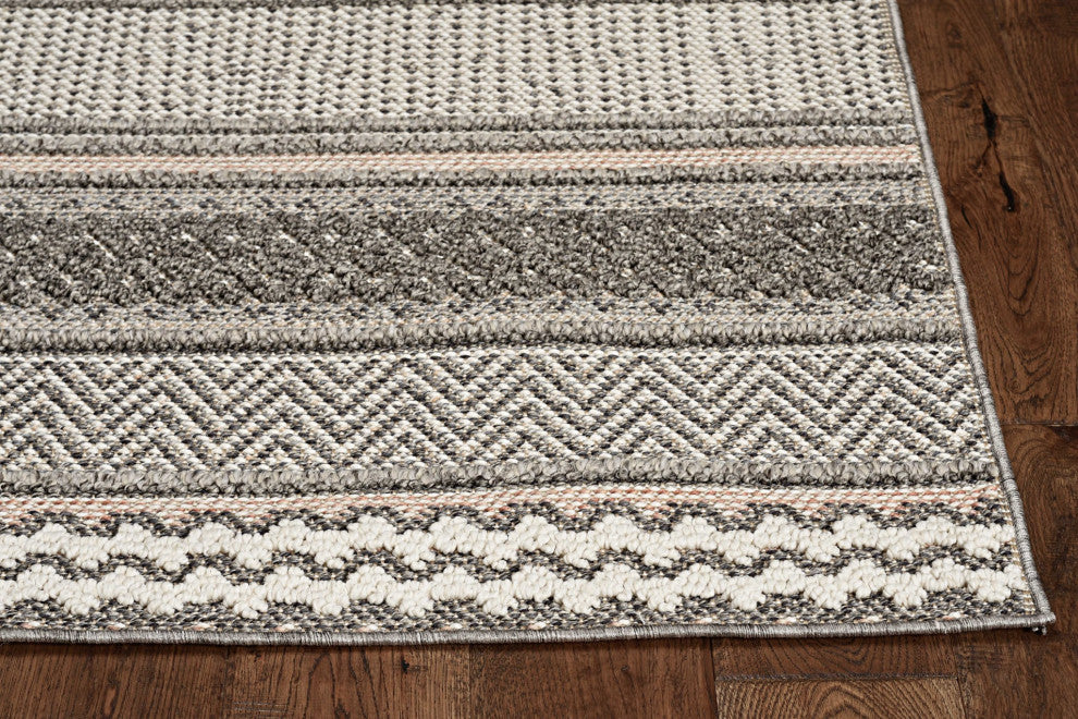 HomeRoots 7' Round Polypropylene Grey or Blue Area Rug