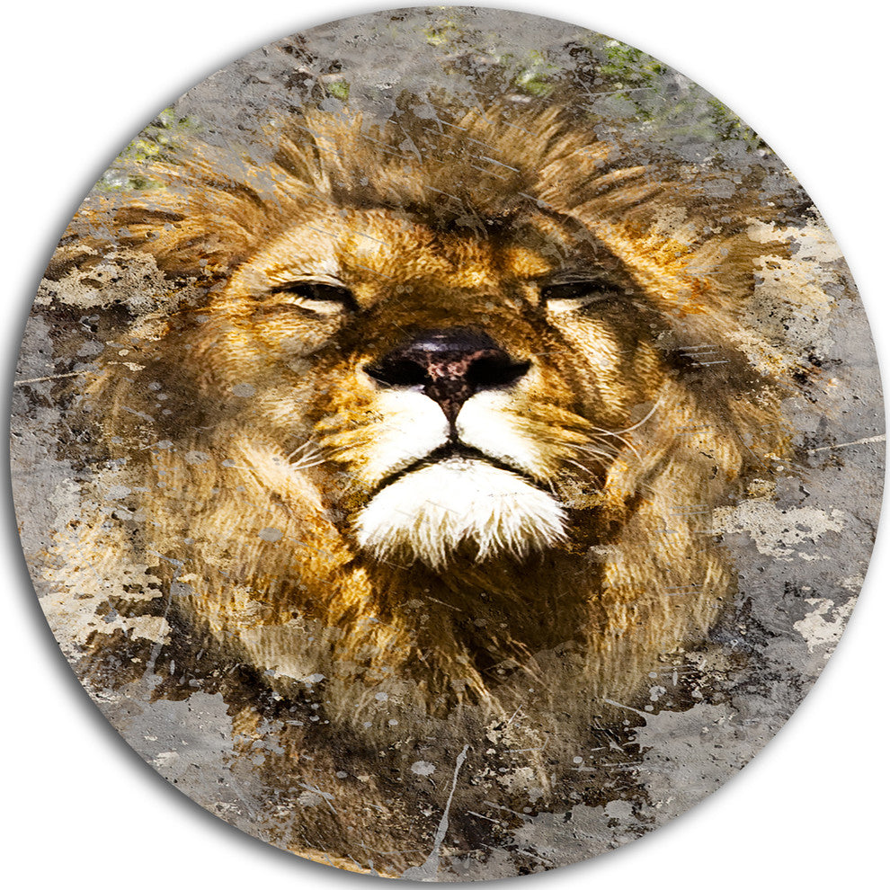 Lion Head With Textures, Animal Digital Art Round Wall Art, 11"