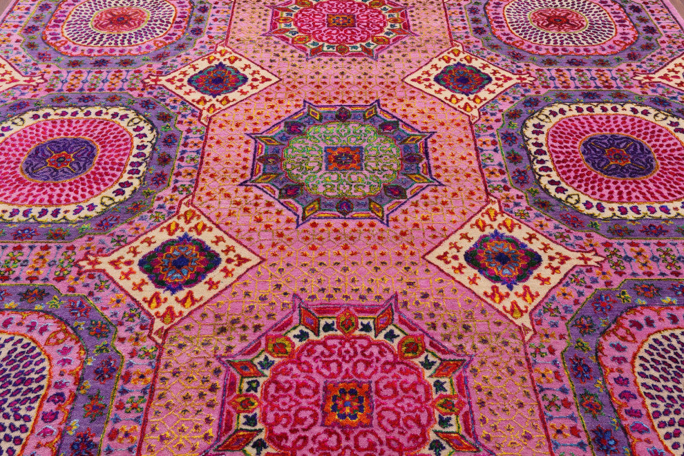 9' Square Mamluk Hand Knotted Wool & Silk Rug - Q13724
