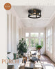 2 Light Industrial Close to Ceiling Light Fixture, Black Metal Frame