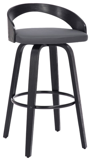 Sonia 26" Counter Height Swivel Grey Faux Leather and Black Wood Bar Stool