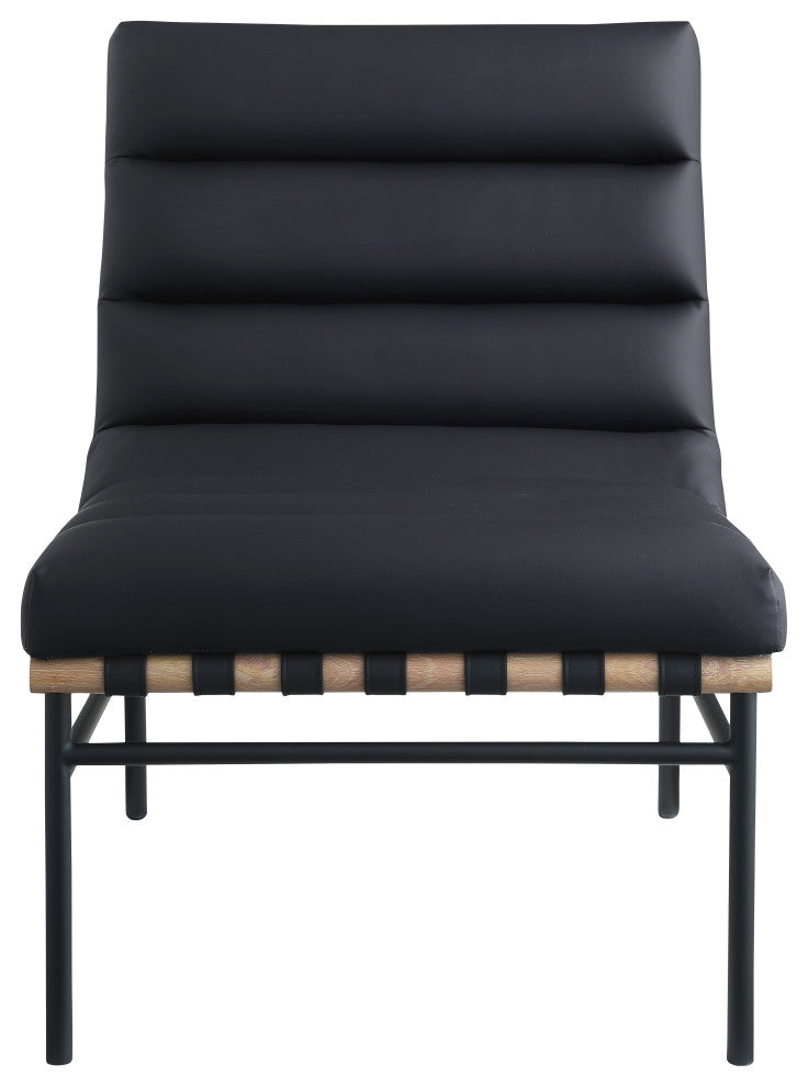 Burke Upholstered Accent Chair, Black, Vegan Leather, White Oak