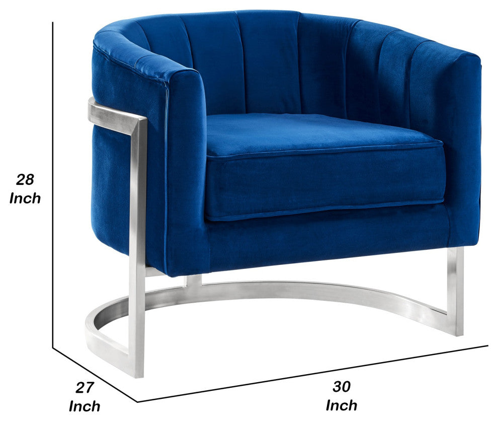 Benzara BM236856 18" Velvet Upholstered Curved Modern Accent Chair, Blue