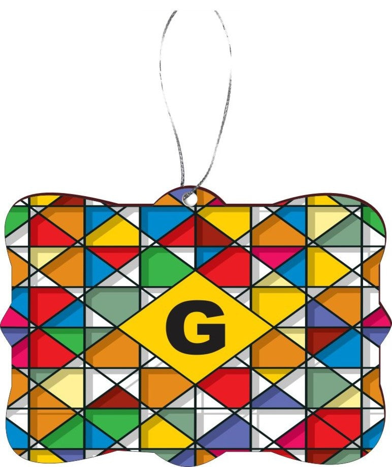 Letter G Monogram Colors Stained Glass Rectangle Design Christmas Tree Ornament