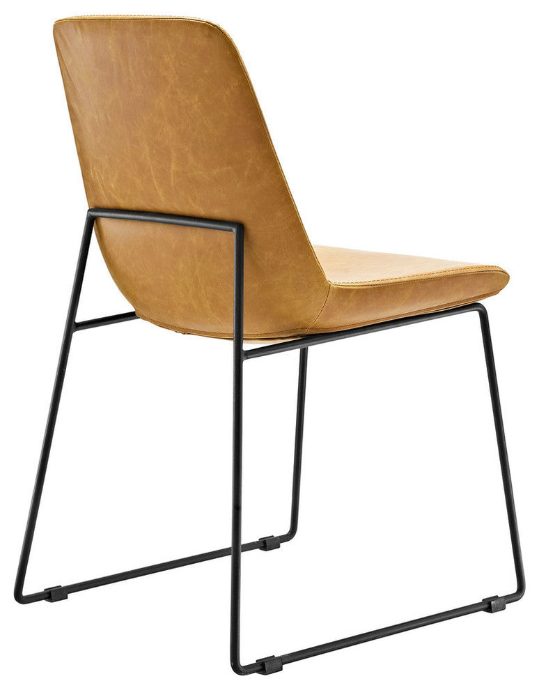 Modern Contemporary Dining Vinyl Side Chair, Tan, Vinyl Leather