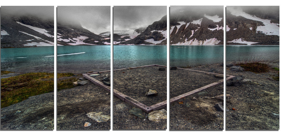 Mountain Lake and Cloudy Sky, Landscape Canvas Print, 60"x28", 5 Panels