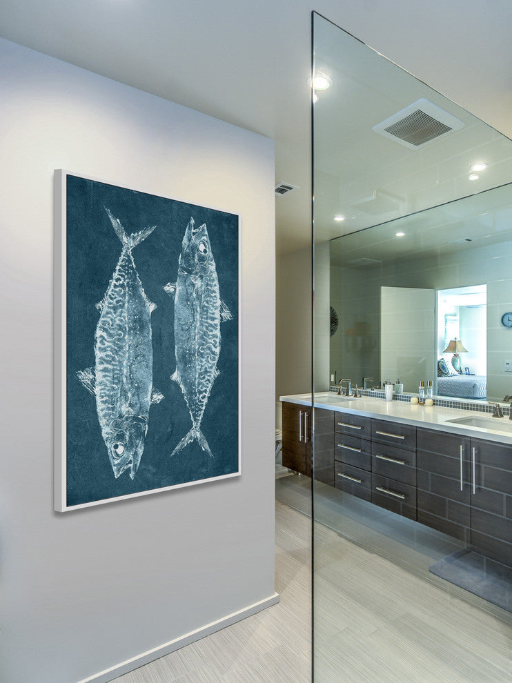 "Two Fish II" Floater Framed Painting Print on Canvas, 12"x18"