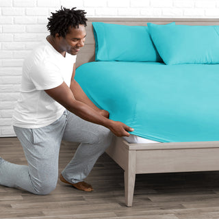 Bare Home Microfiber Fitted Sheets - Set of 2, Aqua, Twin Xl