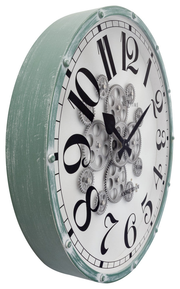 Henry 20" Moving Gear Wall Clock, White