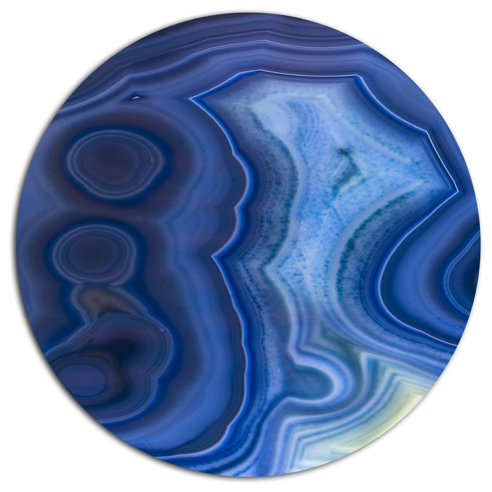 Blue Agate Stone Design, Abstract Disc Metal Wall Art, 36"