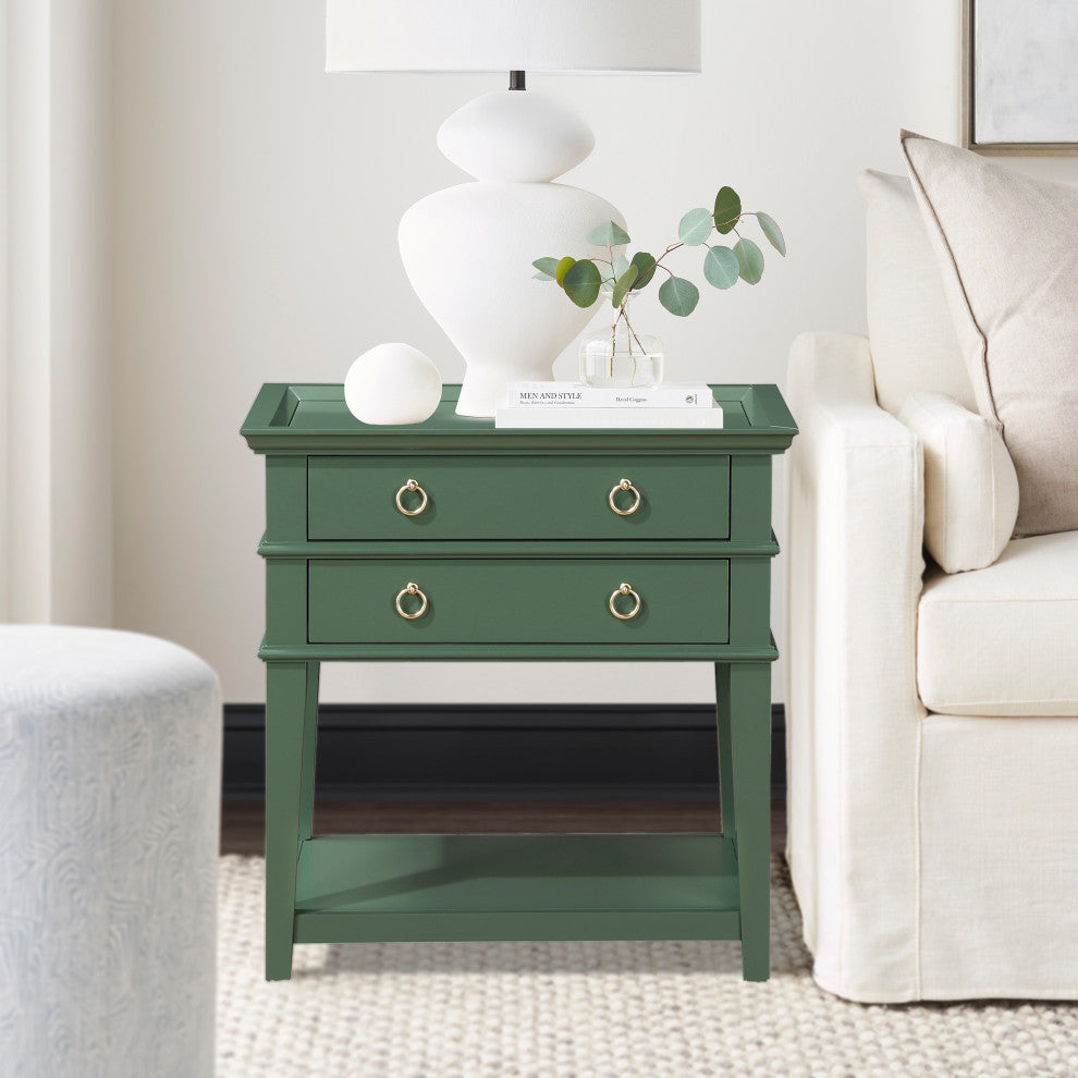 Clara Vintage Green 2-Drawer Tray Top Nightstand