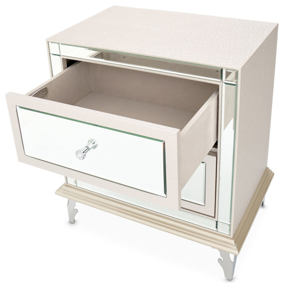 AICO Michael Amini Hollywood Loft Upholstered Nightstand, Frost